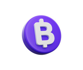 Purple circular icon with a white Thai Baht currency symbol in the center. 3D Illustration