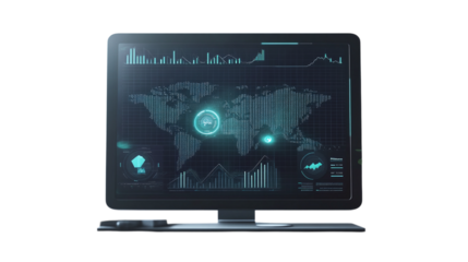 Floating carbon footprint-linked investment platform dashboard, isolated, PNG format, transparent background. Varient 4