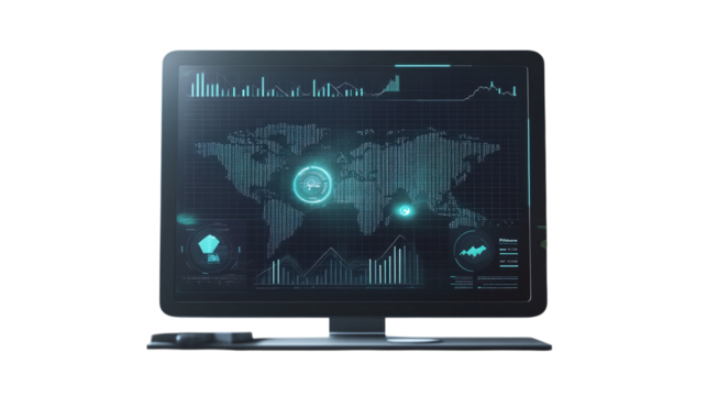 Floating carbon footprint-linked investment platform dashboard, isolated, PNG format, transparent background. Varient 4