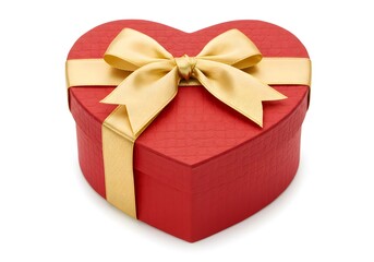 Fototapeta premium Heart shaped red gift box with golden ribbon