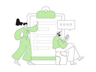 Invite friends to conduct questionnaire flat vector concept operation hand drawn illustration
