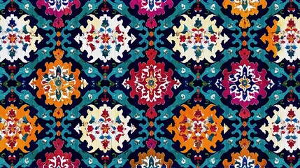 Ornate Arabic Geometric Pattern with Vibrant Colors and Shapes