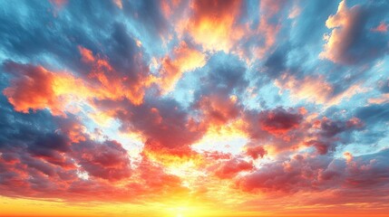 Fototapeta premium Vibrant sunset sky with fiery clouds