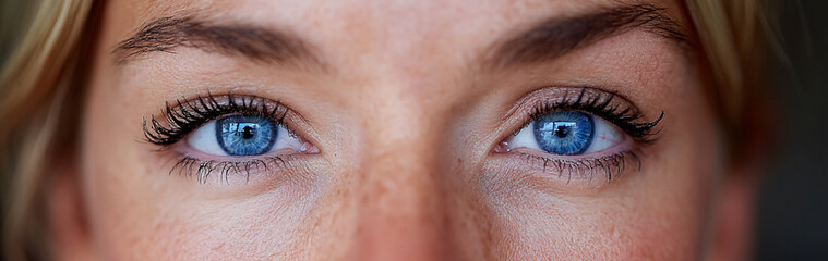 Obraz premium A closeup image showcasing the beautiful blue eyes of a young woman. Eye care concept, eye surgery, laser correction, skincare. 