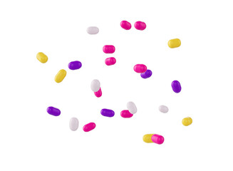 Bright and colorful candy sprinkles scattered and floating in mid-air, 3d illustration
