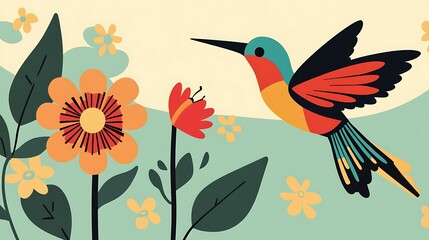 Obraz premium Hummingbird flowers spring garden art.