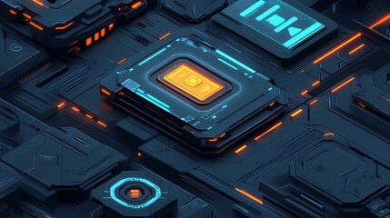 Futuristic Tech Chip Circuit Board.