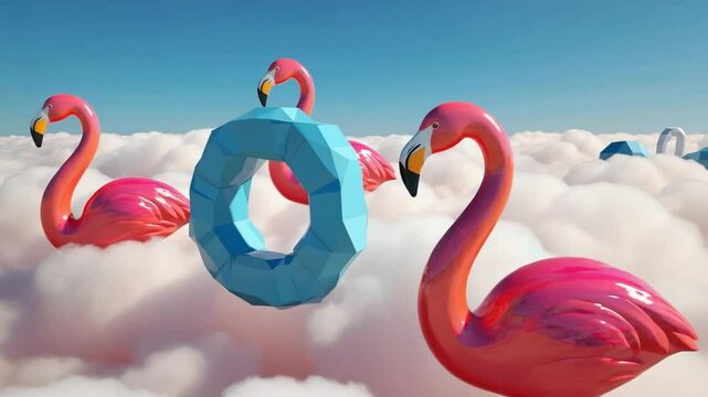 Pink flamingos on clouds with 2023.