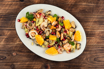 Fresh salad with seafood.