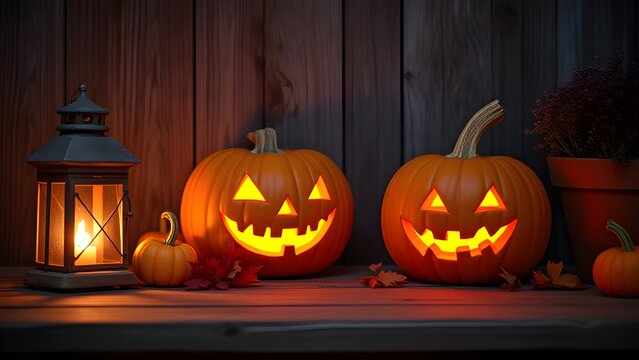 Spooky Halloween Jack O Lanterns with Lantern