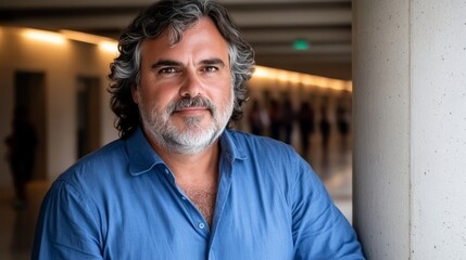 Fototapeta premium The Charismatic Portrait: A mature male with a distinguished appearance exudes confidence. Capturing a moment of genuine warmth and approachability. 