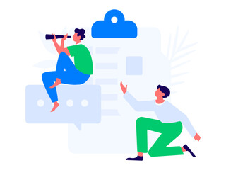 Invite friends to conduct questionnaire flat vector concept operation hand drawn illustration

