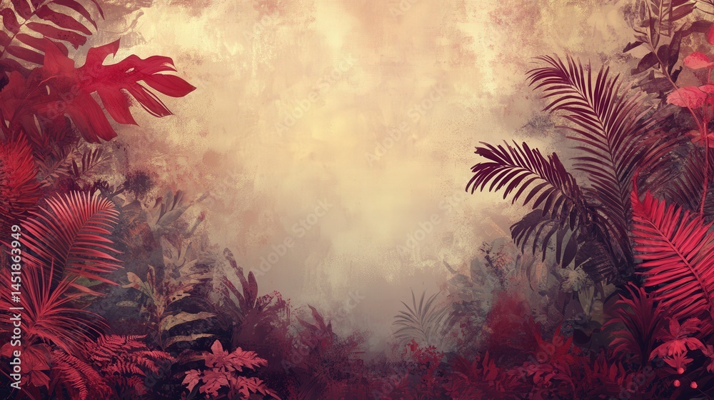 Fototapete purplish-red ferns and palms create an inviting, lush backdrop, offering ample space for text overla