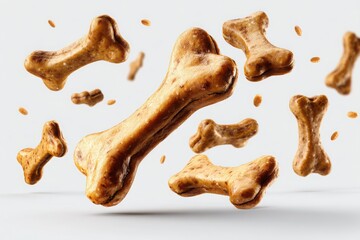 Dog Biscuits Floating, Dog Treat Bones on White Background