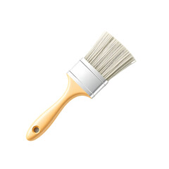 Realistic Paintbrush with Wooden Handle and White Bristles