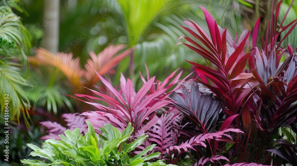 Fototapete purplish-red ferns and palms lend their rich colors to a lush and inviting environment, with plenty 
