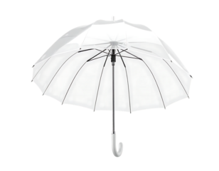 A white, open umbrella against a transparent background.