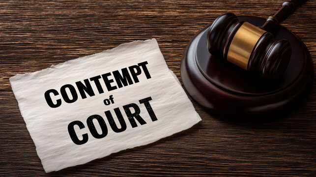Contempt of court with judge gavel concept of legal authority judicial violation courtroom discipline and law enforcement