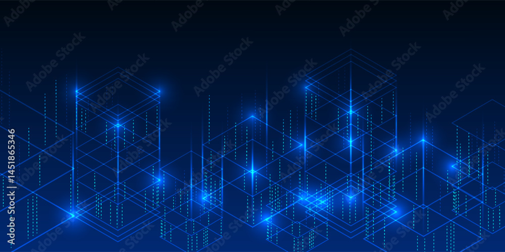 Poster stacked squares represent massive data storage, structured processing, and the interconnection of da