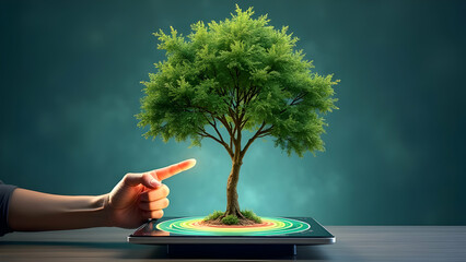 Tree Rings as Yearly Corporate Performance Graphs, Hand Pointing to Outer Ring