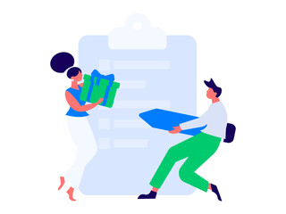 Invite friends to conduct questionnaire flat vector concept operation hand drawn illustration
