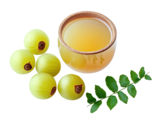amla juice with fresh amla fruits and leaves