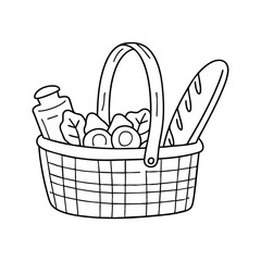 Fototapeta premium A picnic basket filled with salad ingredients and bread