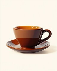 Brown Ceramic Cappuccino Cup and Saucer
