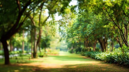 Vibrant Green Park with Blurred Background in a City Landscape