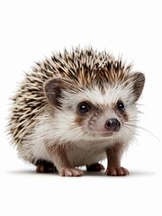 Obraz premium Curious hedgehog on white background, hedgehog photo with curious face, isolated hedgehog image for commercial use