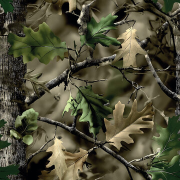 Real tree forest camouflage seamless pattern design pattern for hunting and military uniform. Hunting camouflage and hunting gear.