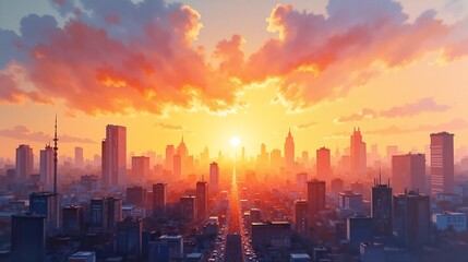 Fototapeta premium Sunset Serenade: Tranquil Cityscape Elegance