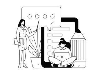 Invite friends to conduct questionnaire flat vector concept operation hand drawn illustration
