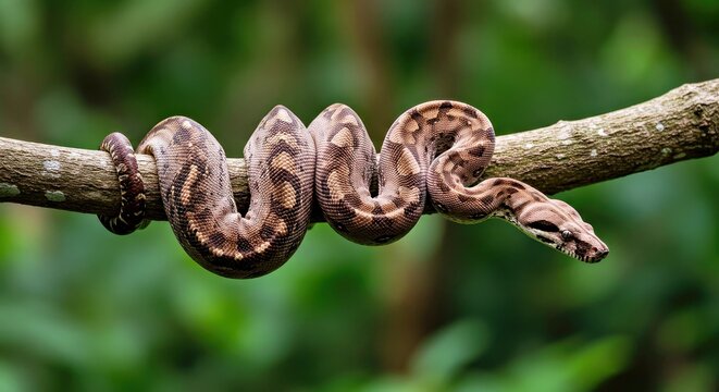 Boa Constrictor Slithering Along Branch In Arboreal Habitat