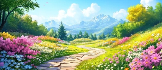 Mountain Floral Path Spring Idyll