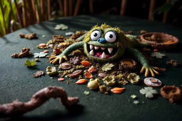 Funny Cookie Monster Surrounded by Crumbs