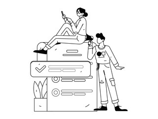 Invite friends to conduct questionnaire flat vector concept operation hand drawn illustration
