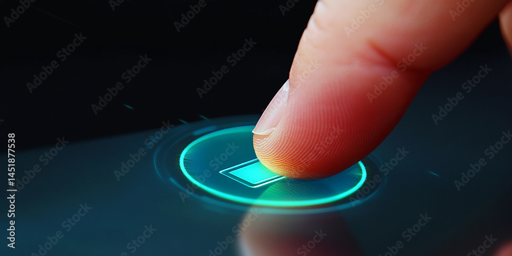 Poster Finger interacts with virtual touchscreen in dark setting Generative AI