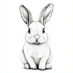 rabbit, animal, illustration, background, black and white style, bunny, hare, mammal, easter, isolated, wildlife, furry, small, cute, nature, pet, rodent, farm