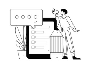 Invite friends to conduct questionnaire flat vector concept operation hand drawn illustration
