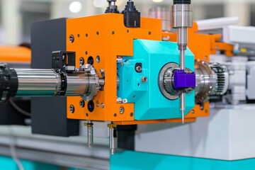 Plastic molding machines working in a factory setting during daylight hours