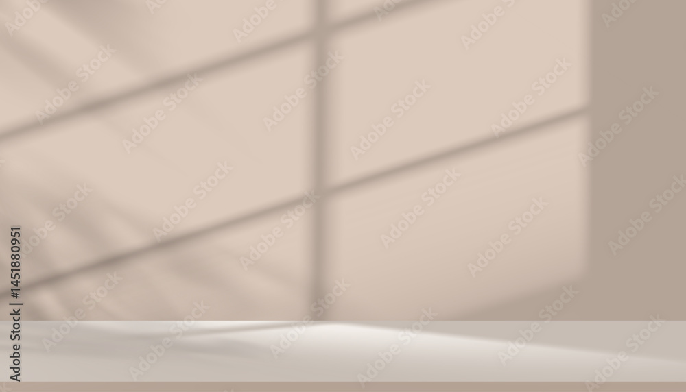 Aufkleber brown background,blur light, leaf shadow with window frame on wall studio background for product dis