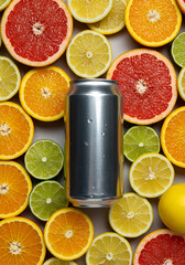 Aluminum can surrounded by citrus fruit slices (2)