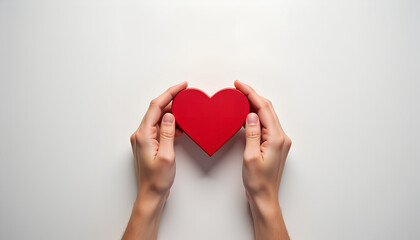 Obraz premium Hands Holding Red Heart Symbol on Minimalist Background 