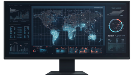 Floating digital asset cross-border compliance dashboard, isolated, PNG format, transparent background. Varient 4