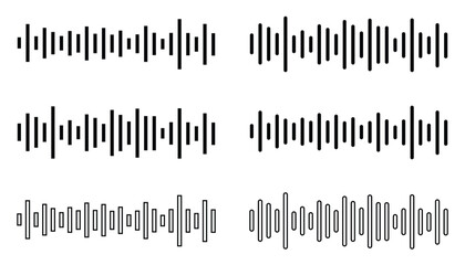 Obraz premium Sound Wave Vector Icon Set – Monochrome Audio Lines for Music, Equalizer, and Voice Signals