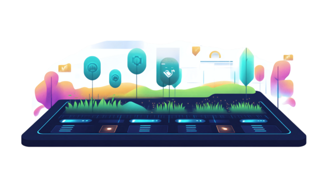 Floating digital asset yield farming dashboard comparing protocol returns, isolated, PNG format, transparent background. Varient 4 - Powered by Adobe
