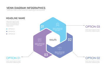 Venn diagram infographic chart template for business 3 parts, options, presentation with venn diagram elements vector illustration.
