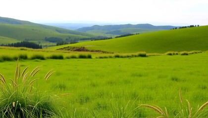 Obraz premium Lush Green Pasture with Rolling Hills and Tall Grasses