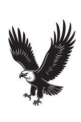 Fototapeta premium Flying Eagle Silhouette Vector. Bald Eagle Attack Pose Clipart Design.